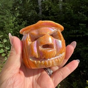Aura sandstone (2)  jack-o’-lantern pumpkin candle holder | crystal